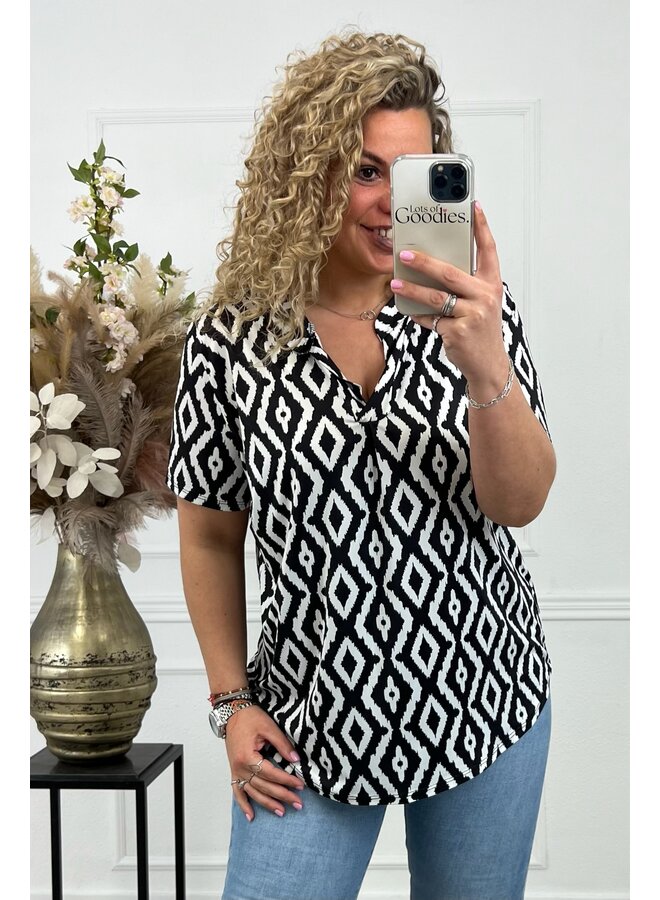 Curvy Aztec Top - Black/White PRE-ORDER