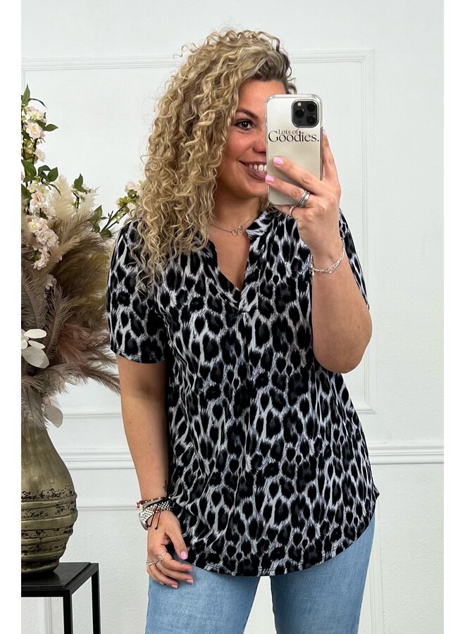 Curvy Leopard Top - Grey/Black