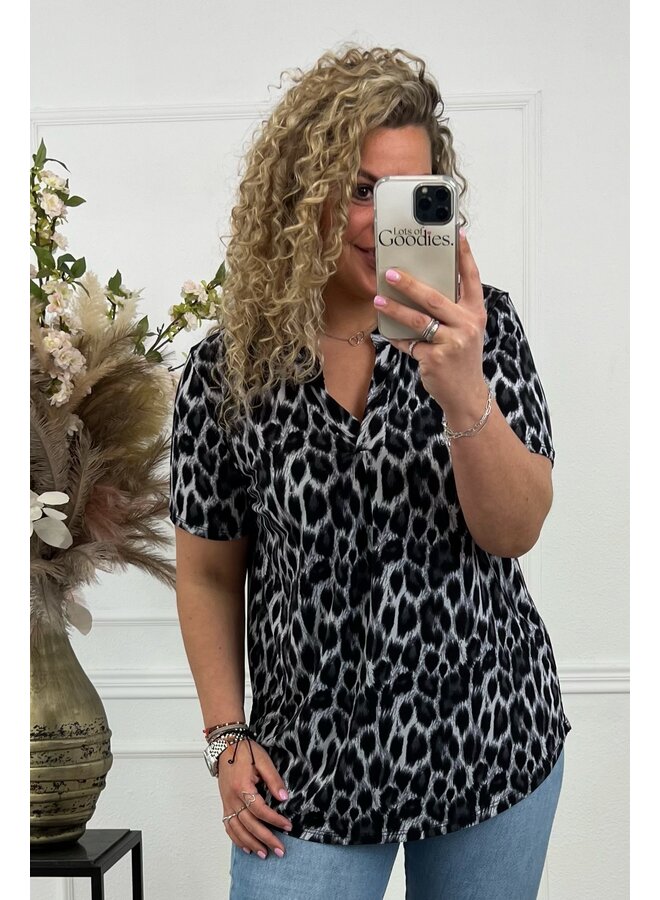 Curvy Leopard Top - Grey/Black