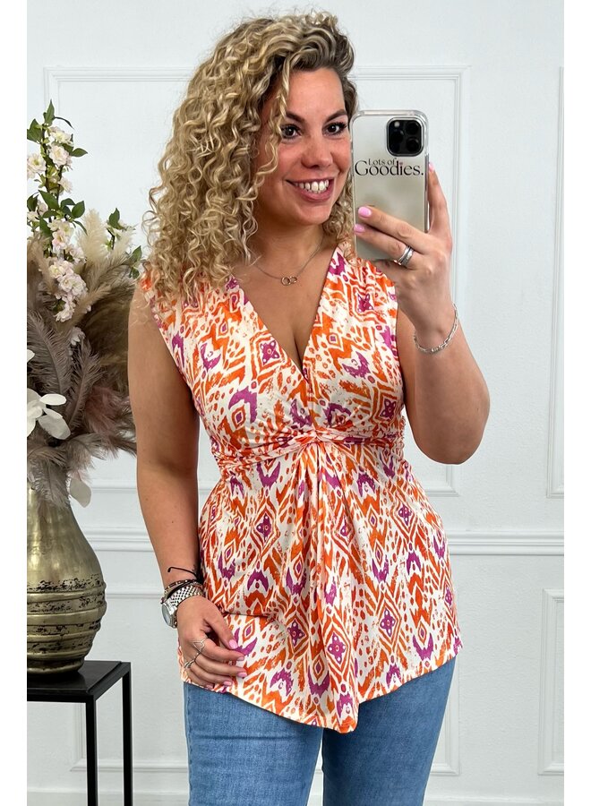 Curvy Knotted Sleeveless Amber Top - Orange/Purple PRE-ORDER