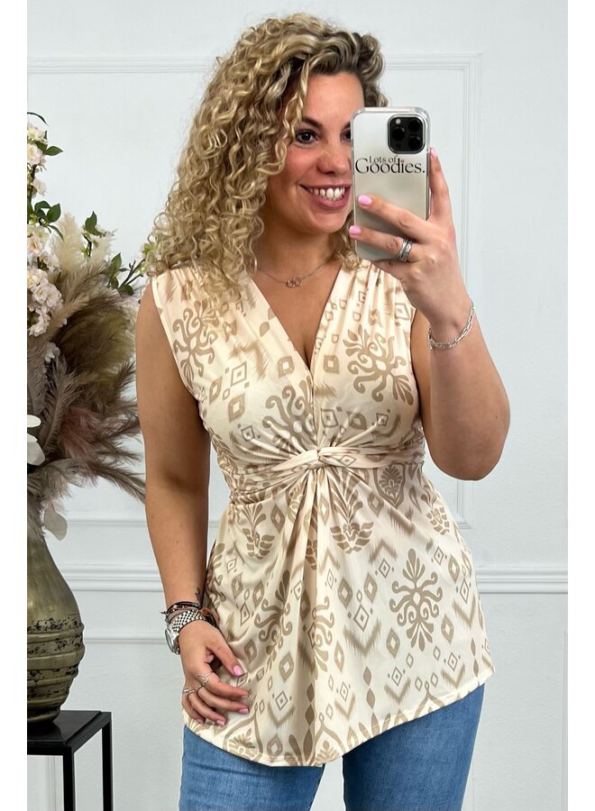 Curvy Knotted Sleeveless Julia Top - Beige/Taupe