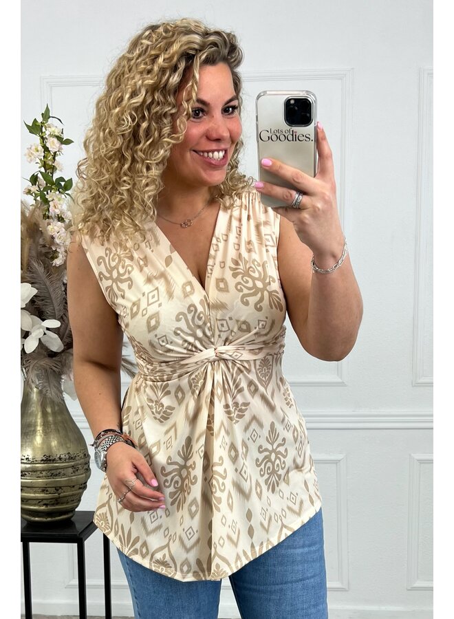 Curvy Knotted Sleeveless Julia Top - Beige/Taupe