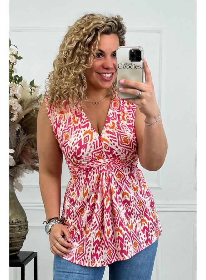 Curvy Knotted Sleeveless Amber Top - Pink/Orange