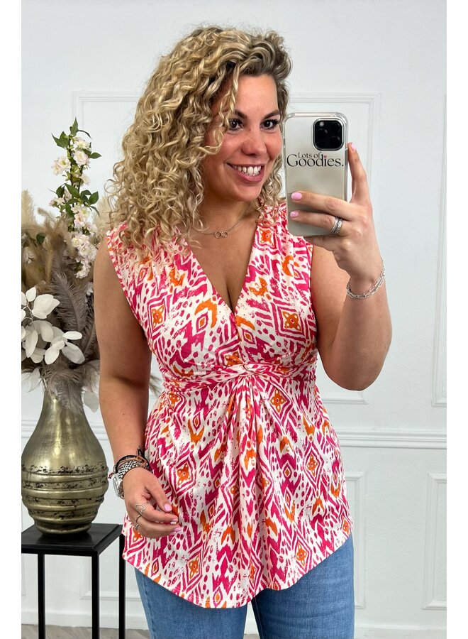 Curvy Knotted Sleeveless Amber Top - Pink/Orange PRE-ORDER