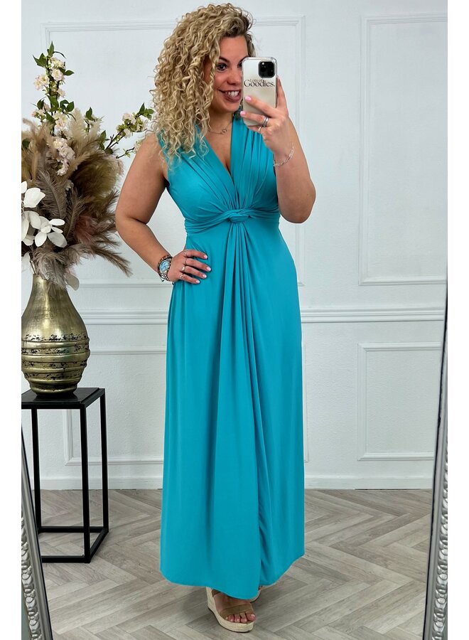 Maxi Curvy Knotted Dress - Turquoise