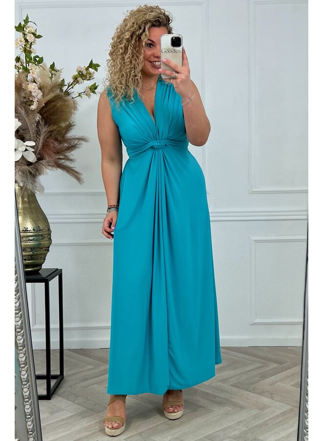 Maxi Curvy Knotted Dress - Turquoise