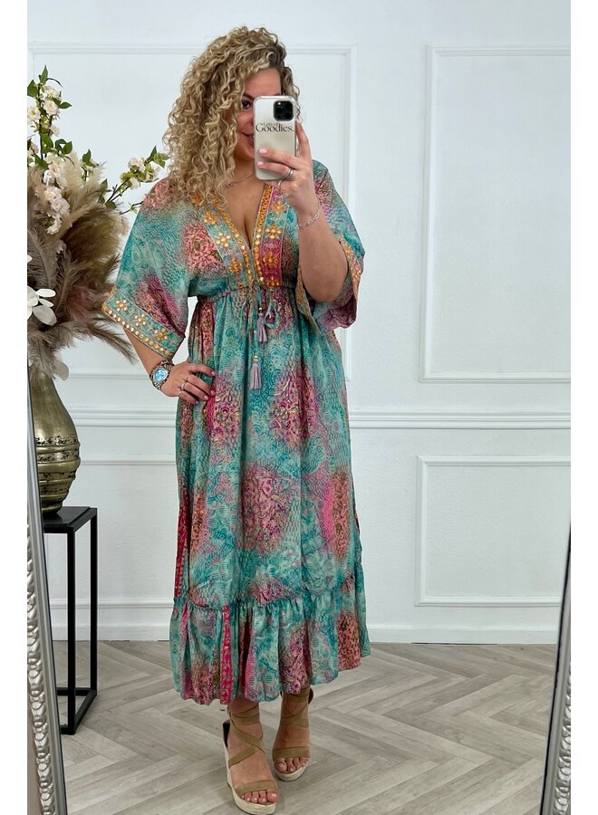 Long Aruba Dress - Turquoise/Pink