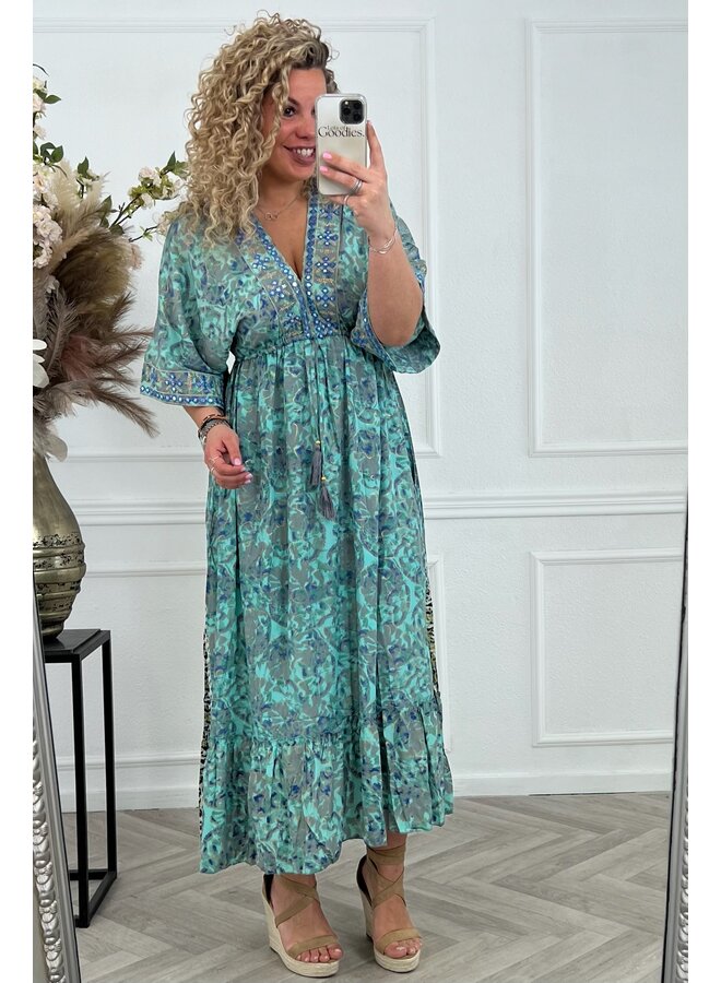 Long Aruba Dress - Turquoise/Grey