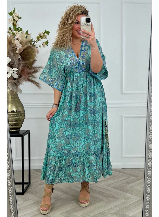 Long Aruba Dress - Turquoise/Grey