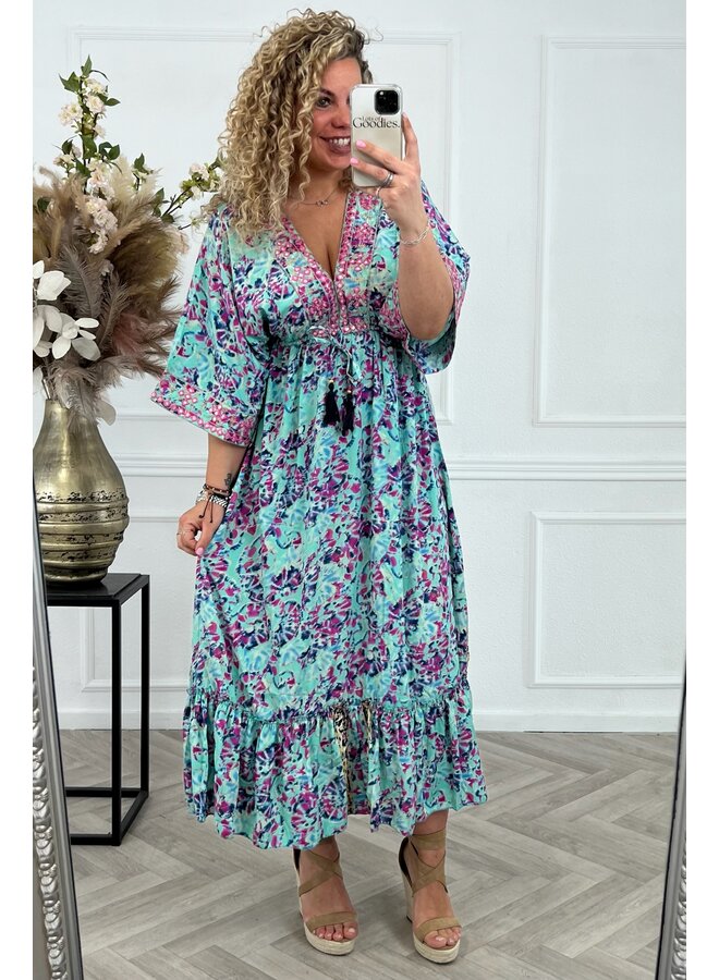 Long Aruba Dress - Turquoise/Purple
