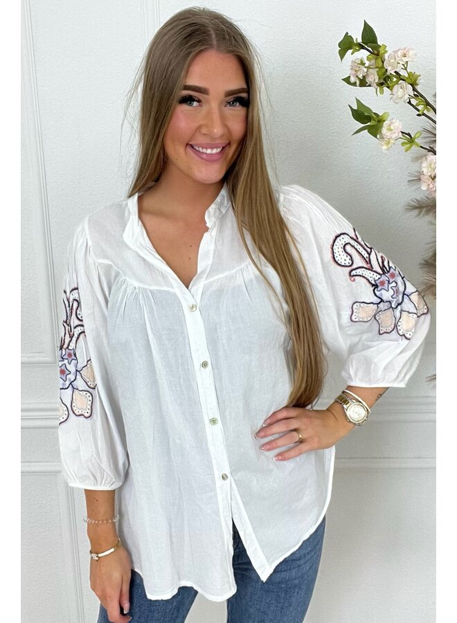 Scarlett Cotton Flower Blouse - White