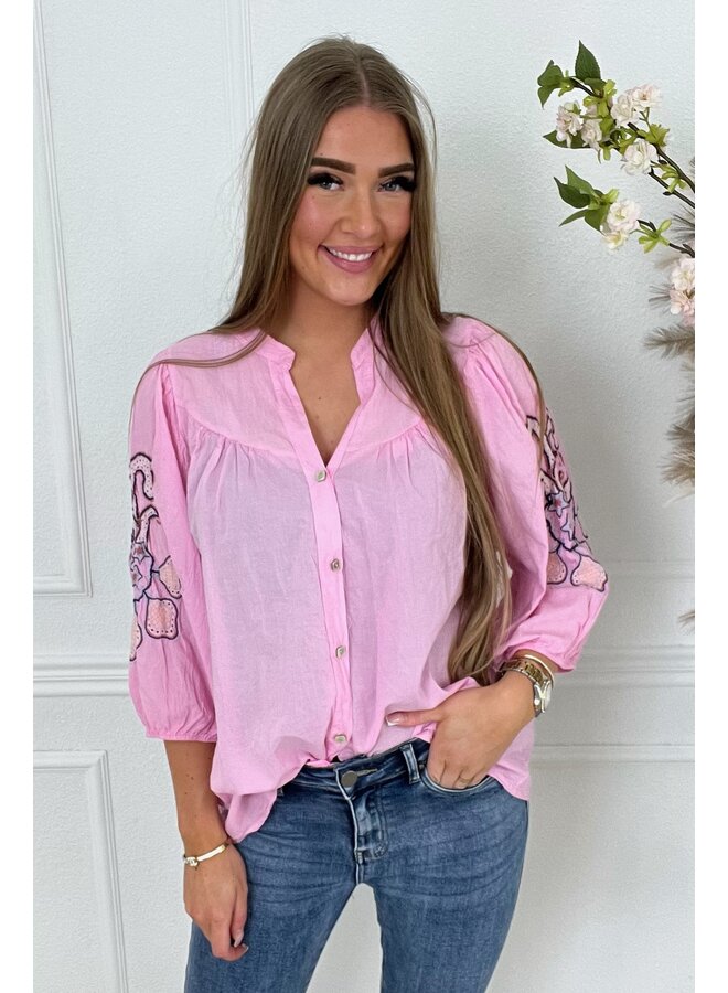 Scarlett Cotton Flower Blouse - Light Pink