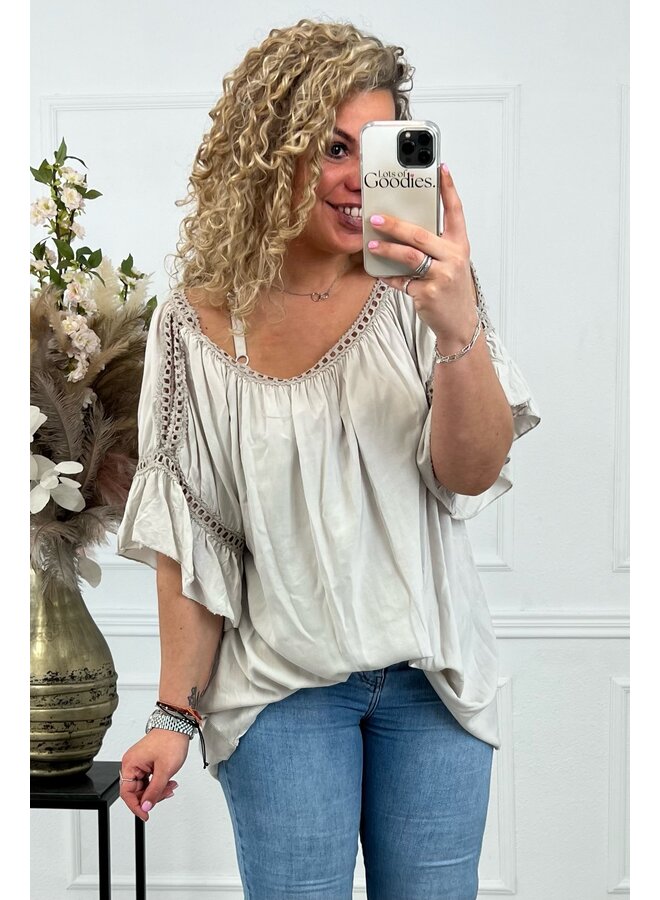 Mariah Open Shoulder Top - Beige PRE-ORDER