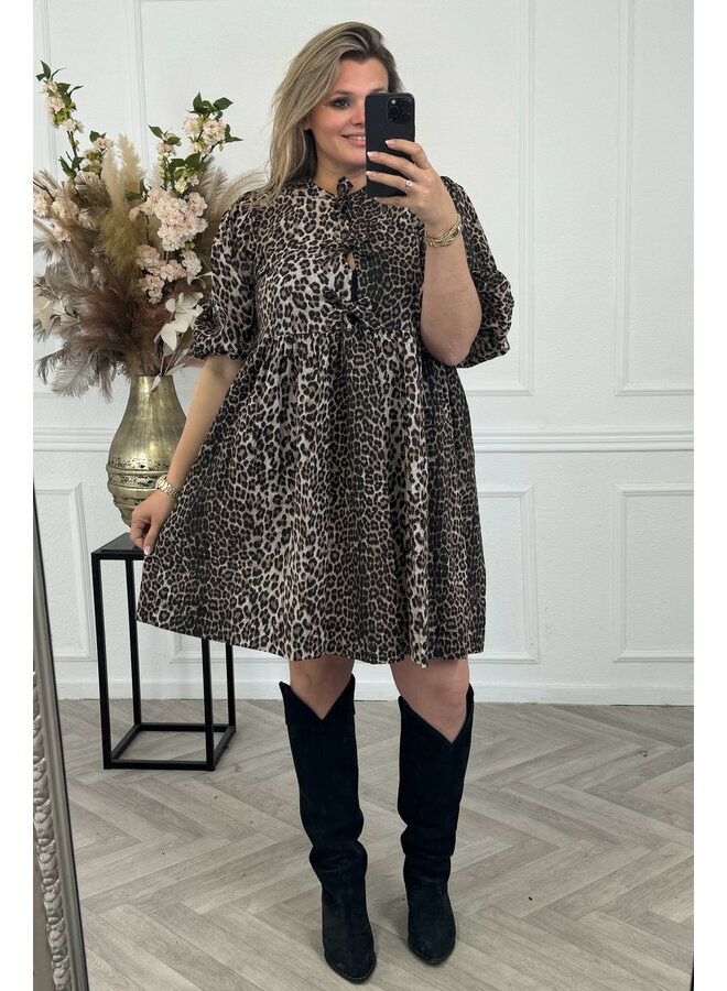 Bow Leopard Dress - Brown/Beige  PRE-ORDER (LEVERING 3 MEI)