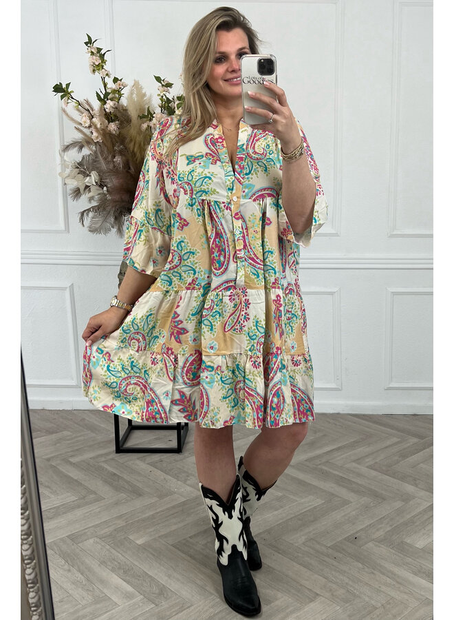 Lydia Paisley Dress - Green/Pink