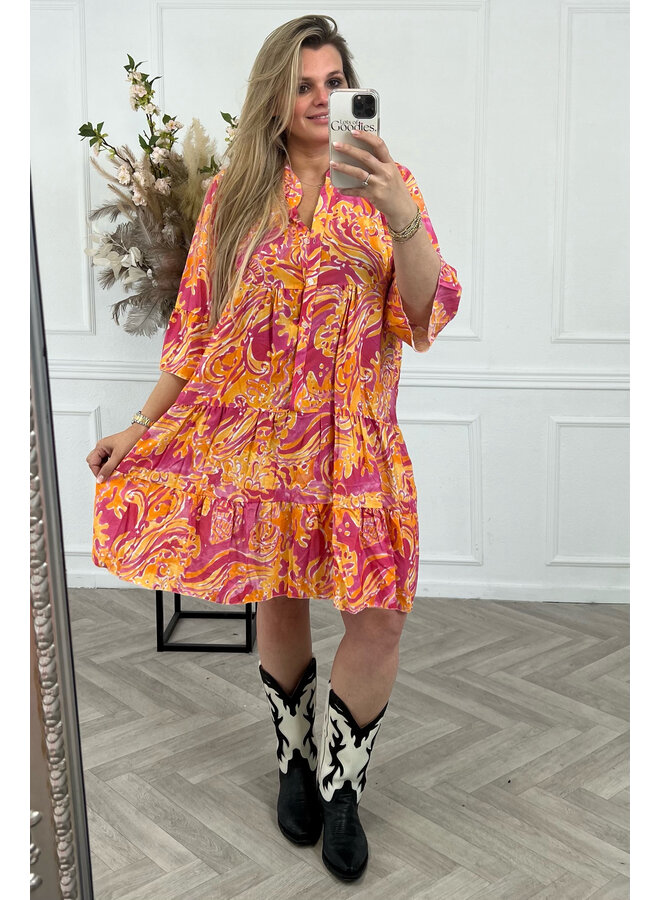 Yara Paisley Dress - Orange/Pink