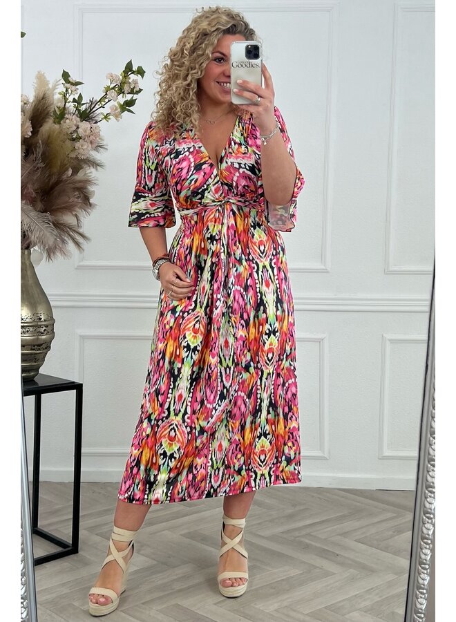 Curvy Knotted Multicolor Dress - Multicolor