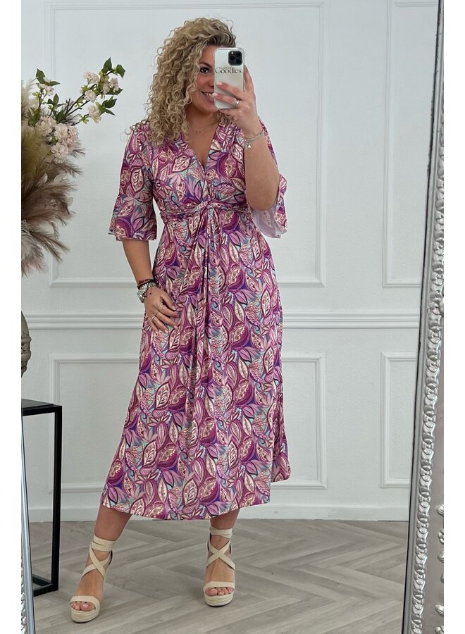 Curvy Knotted Palm Leaves Dress - Purple