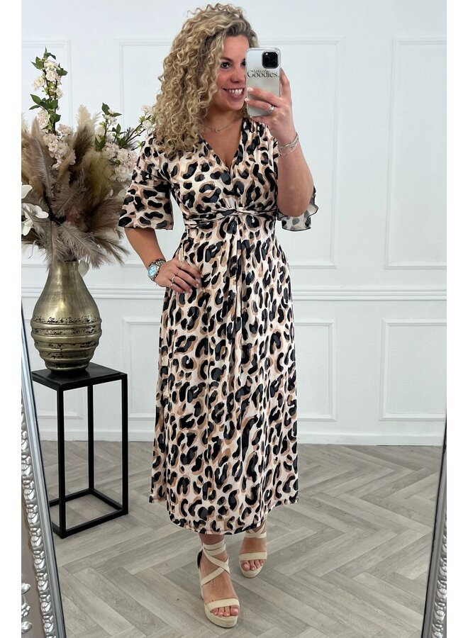 Curvy Knotted Big Leopard Dress - Black/Beige