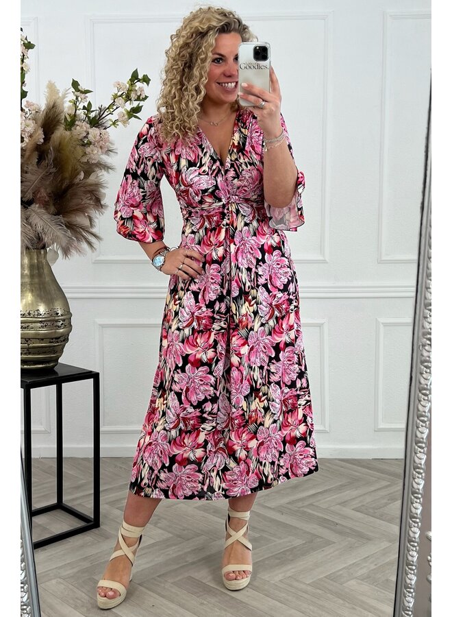 Curvy Knotted Flower Dress - Pink/Red/Black PRE-ORDER