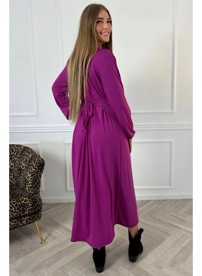Curvy Knotted Long Sleeve Dress - Magenta
