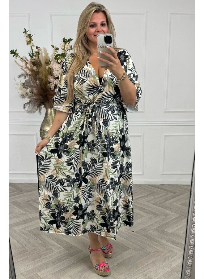 Honolulu Flower Dress - Beige/Black