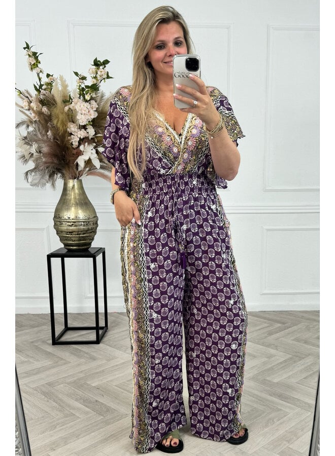 India Print Jumpsuit - Aubergine/Pink/Lila