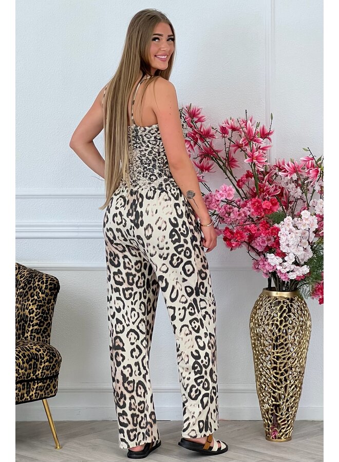 Cotton Leopard Jumpsuit - Beige