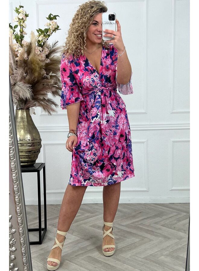 Curvy Short Knotted Flower Dress - Pink/Purple