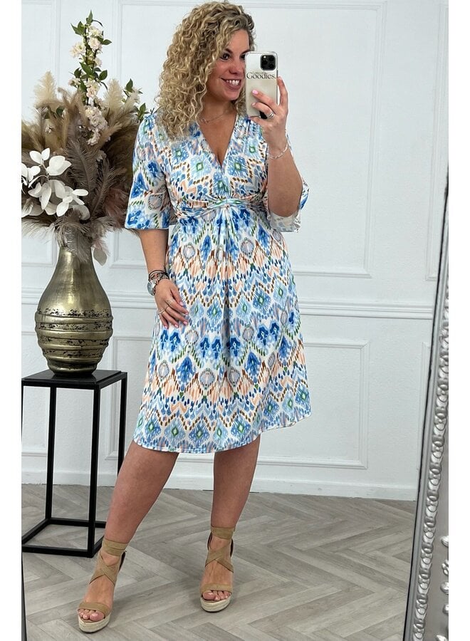 Curvy Short Knotted Didi Dress - Blue/White