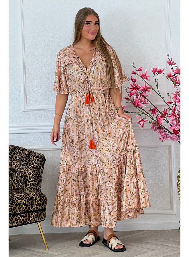 Maxi Lily Dress - Leaves Pink