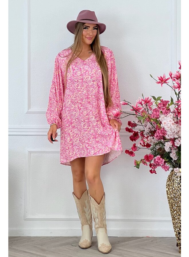 Camila Flower Dress - Pink/Beige