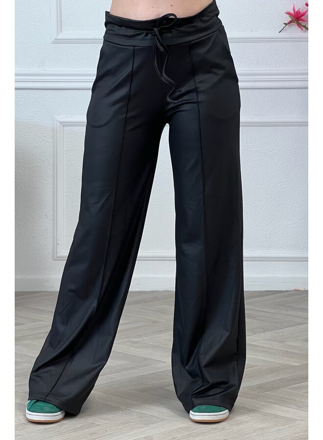 Leather Look Travel Pants - Black