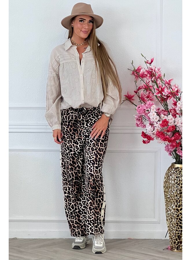 Leopard Star Pants - Beige/Black