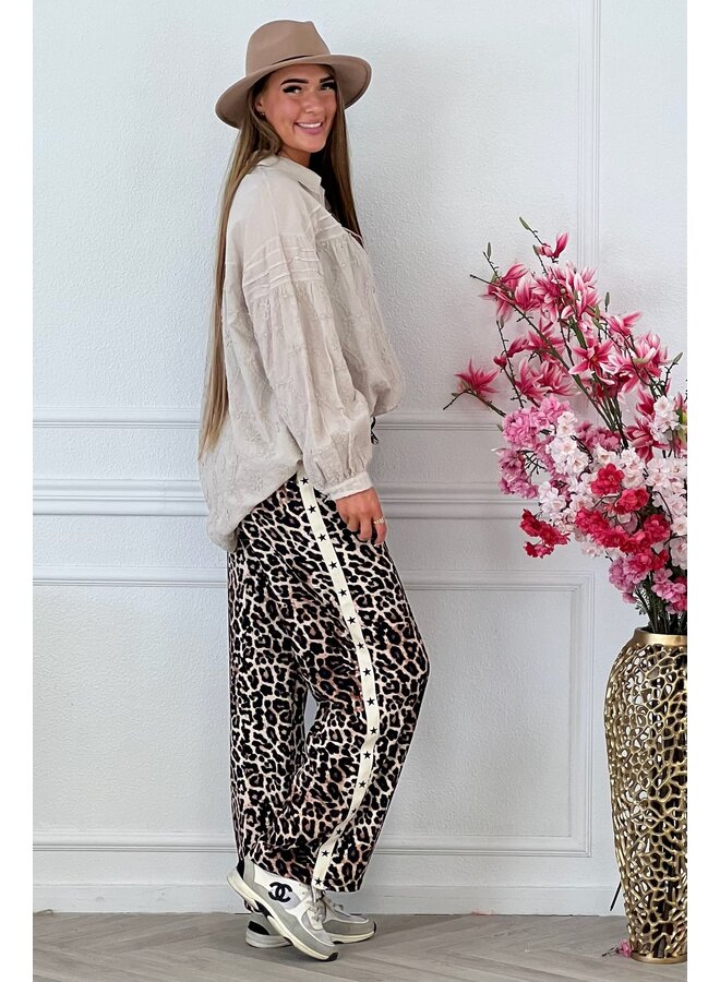 Leopard Star Pants - Beige/Black