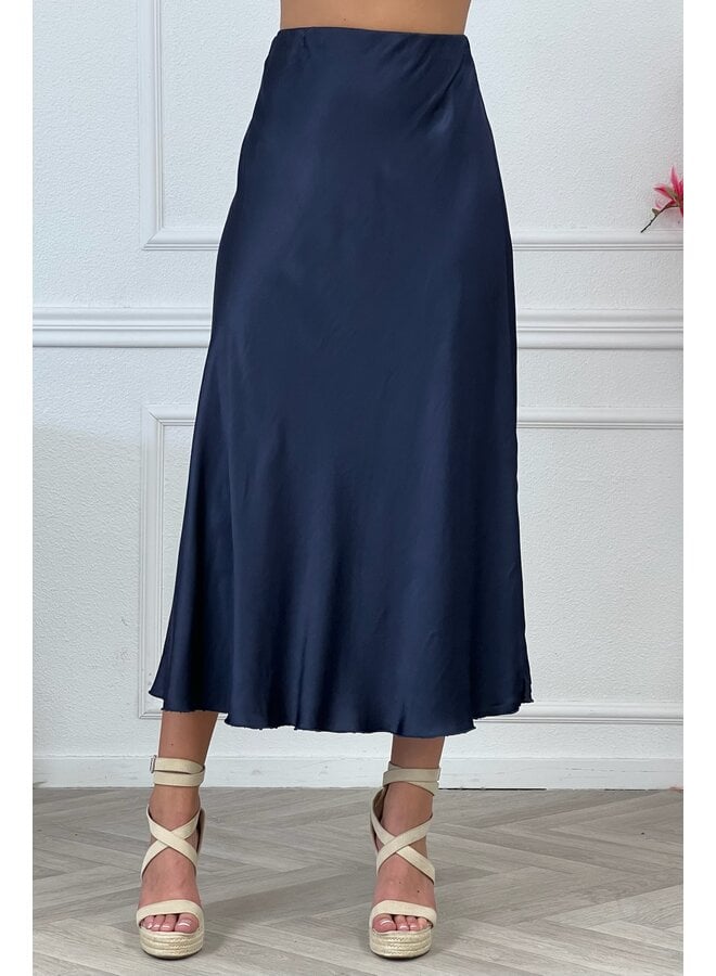 Silky Midi Skirt - Navy