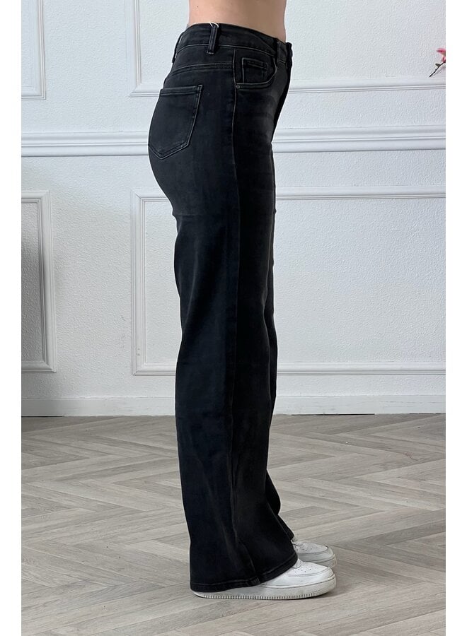 Wide Leg Goodies Jeans - Washed Black