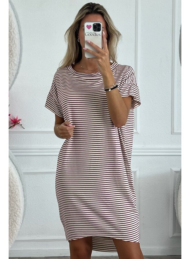 Comfy Summer Striped Dress - Bordeaux