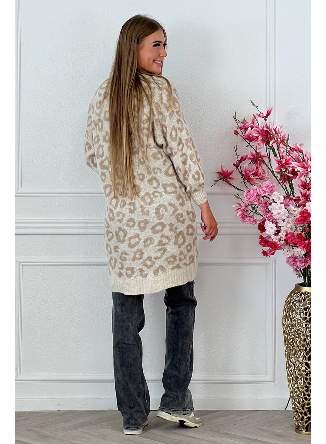 Long Mia Leopard Vest - Beige/Taupe