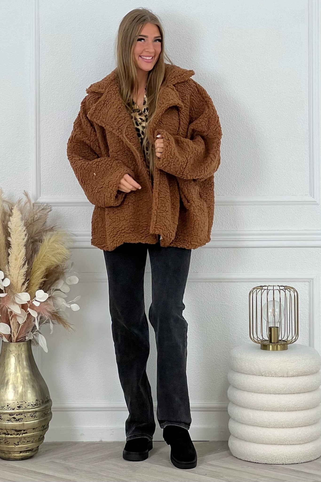 Camel Mid Length Teddy Coat - Madelin