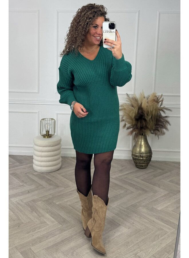 Comfy Ribbed Sweater Dress - Green