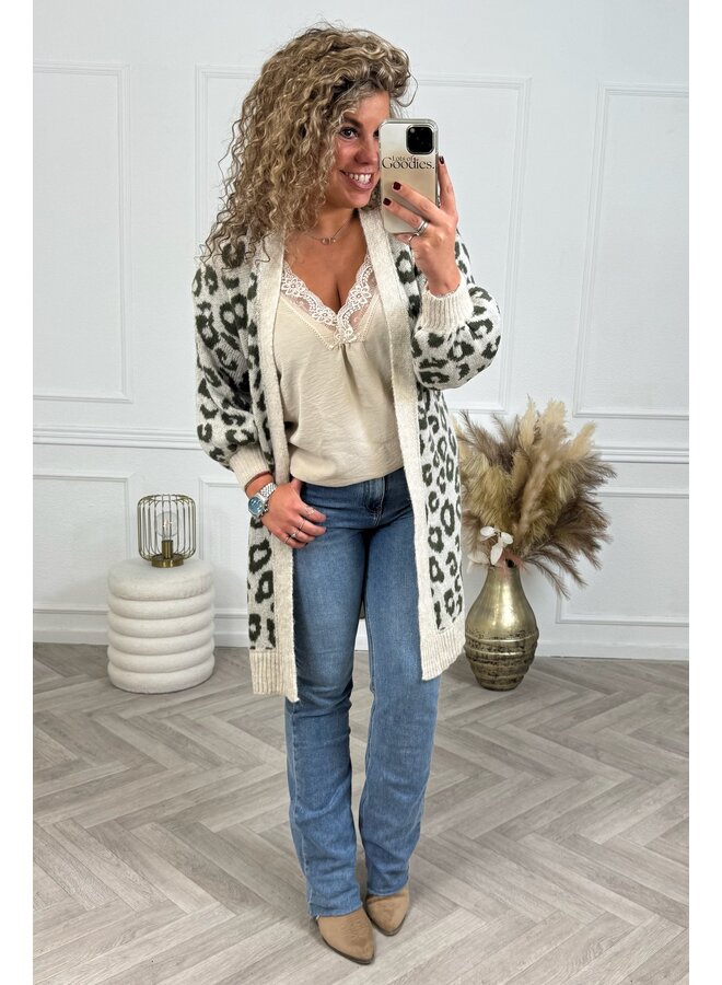 Long Mia Leopard Vest Beige Armygreen Lots of Goodies