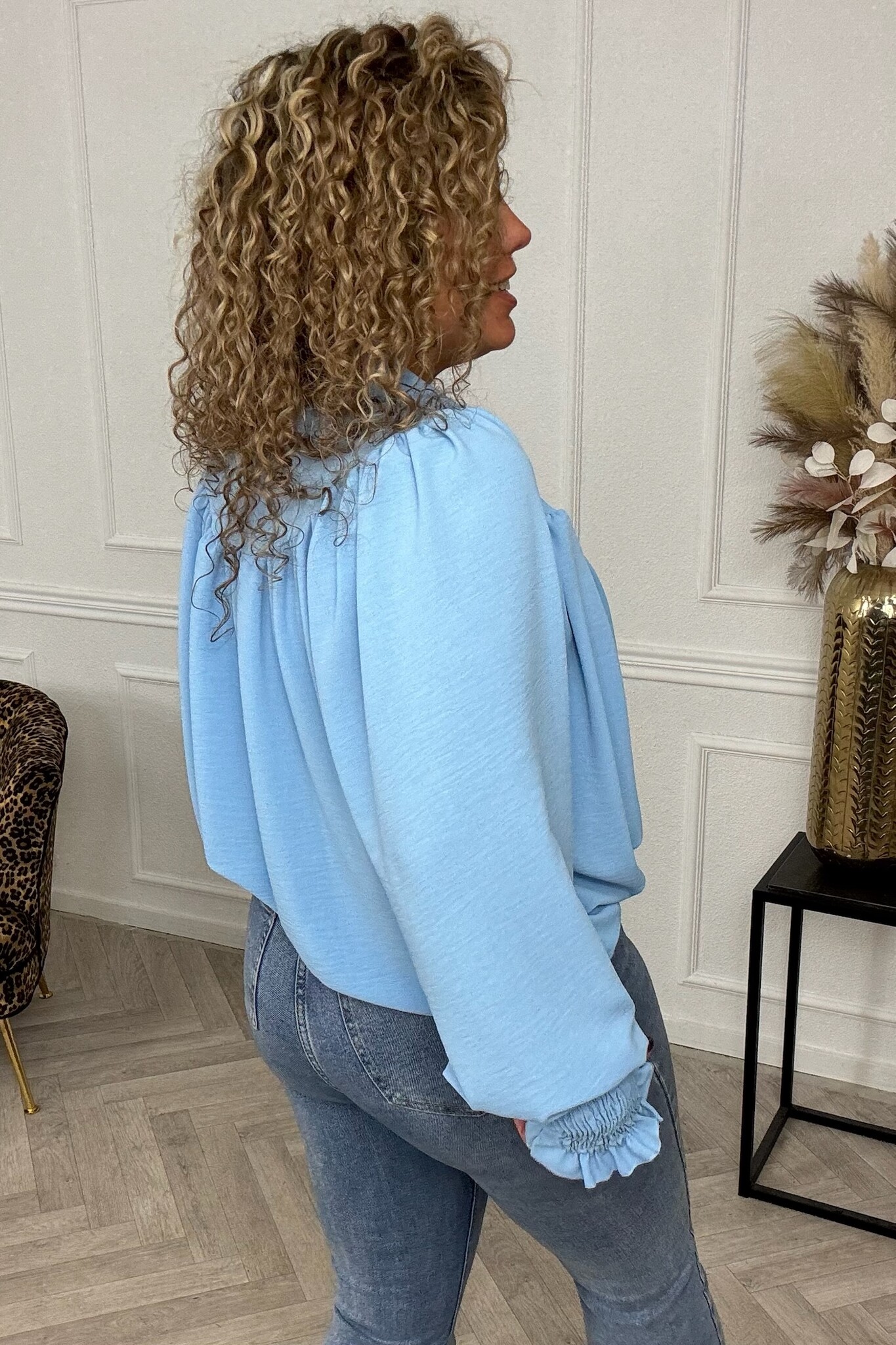 Short Sleeve Smocked Madeline Blouse - Blue / Red
