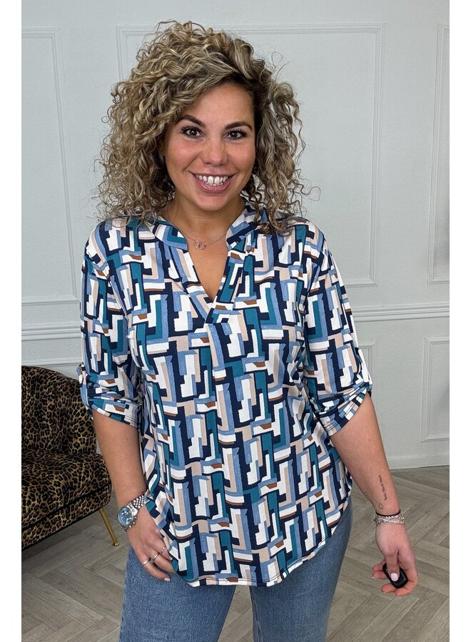 Perfect Basic Blouse Fiesta Stripes - Petrol/White/Brown PRE-ORDER
