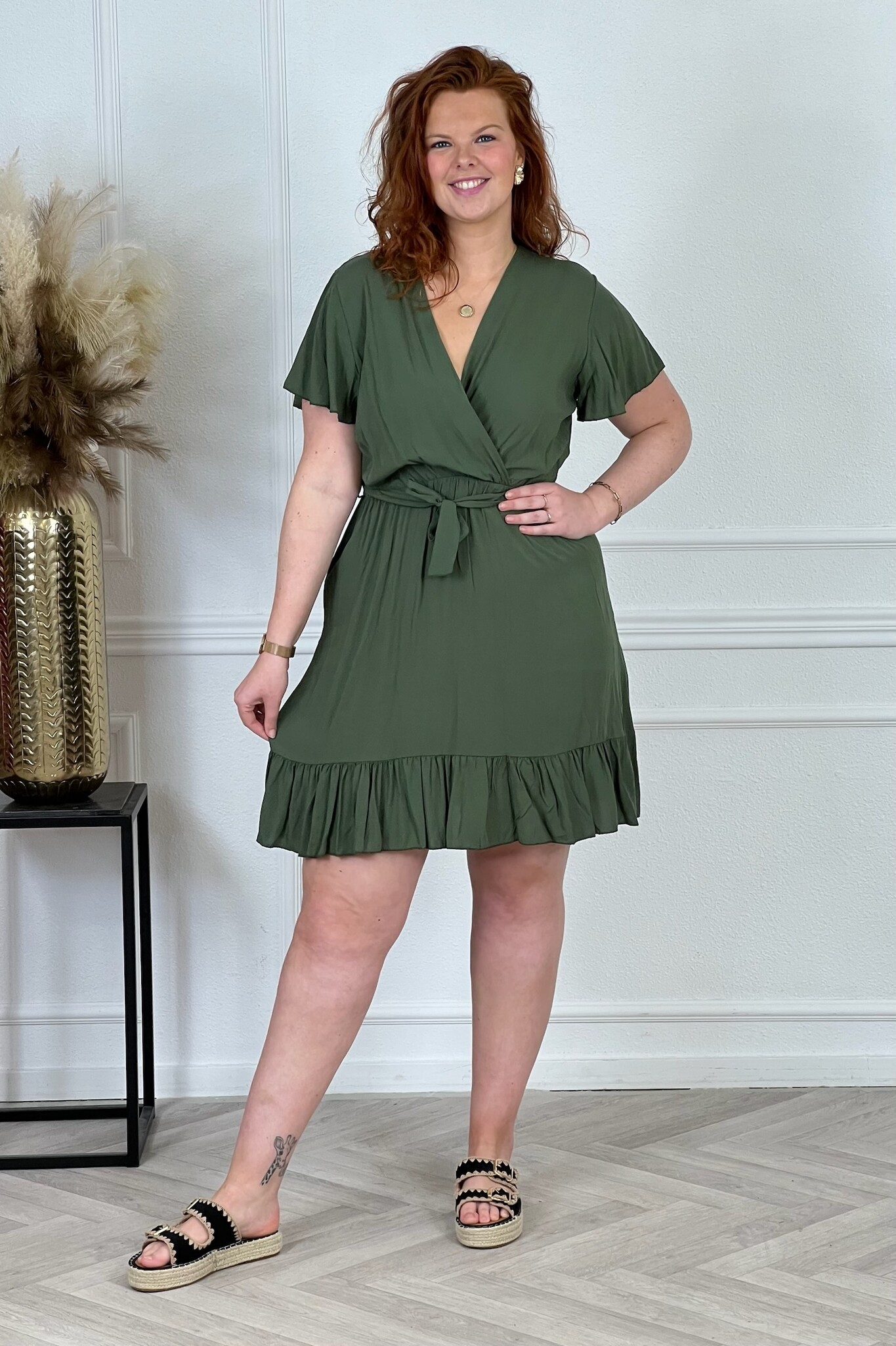 Maxi Side Strik Zigzag Dress - Armygreen