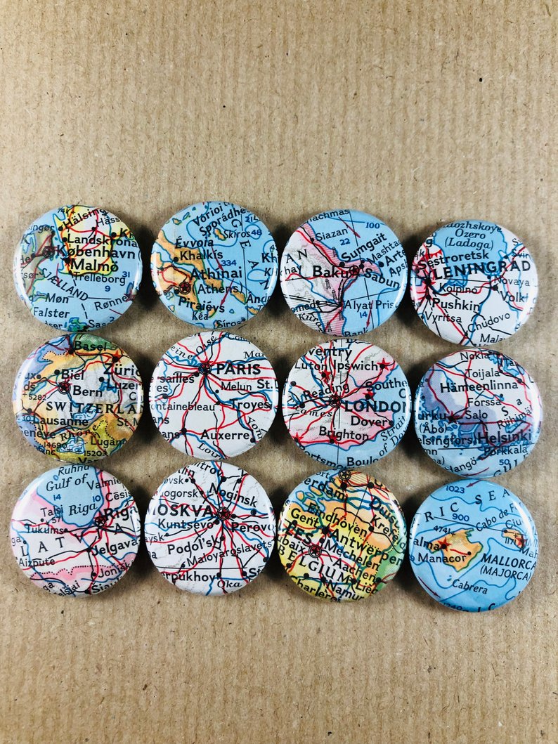 malmo, athinai, sumgait, leningrad, pushkin, bern, switzerland, auxerre, brighton, hameenlinna, latvia, Noginsk, Mechelen, mallorca, magnets, buttons, magnet button upcycle