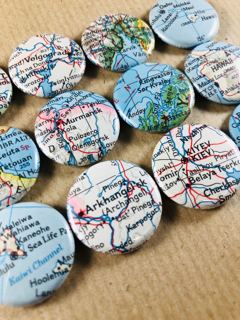 25mm magnets made from vintage maps - upcycle!