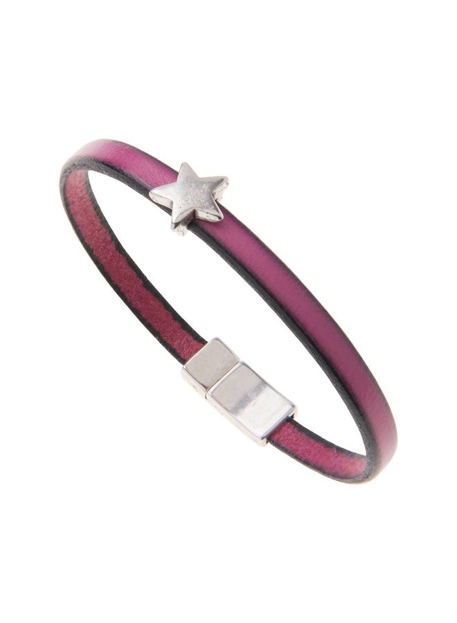 Fuchsia Faux Leather Star Bettelarmband