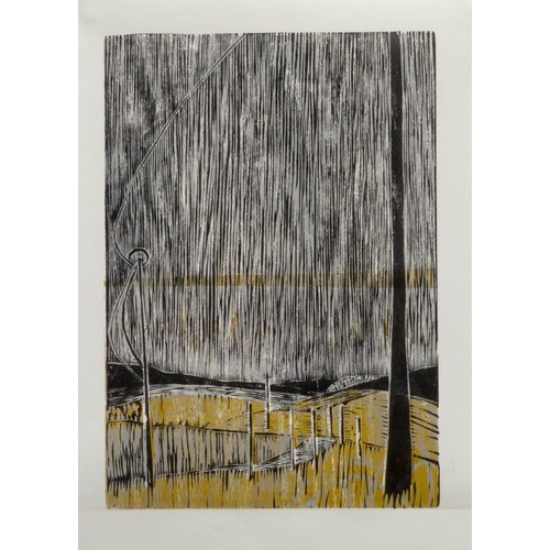 Anita J Burrows Raining Stair Rods on the Widdop Road- Woodcut Anita J Burrows Raining Stair Rods on the Widdop Road- Woodcut
