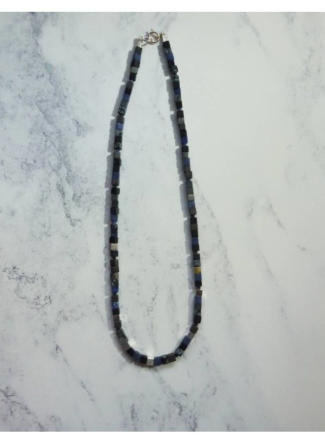 Small Cube necklace - mixed greys, sodalite, silver